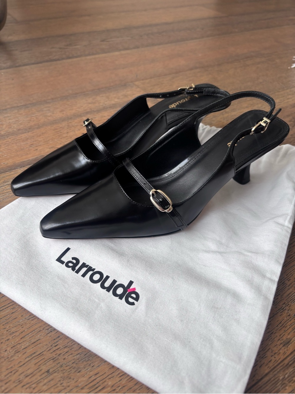 Larroude Black Pointed Slingback Pumps
